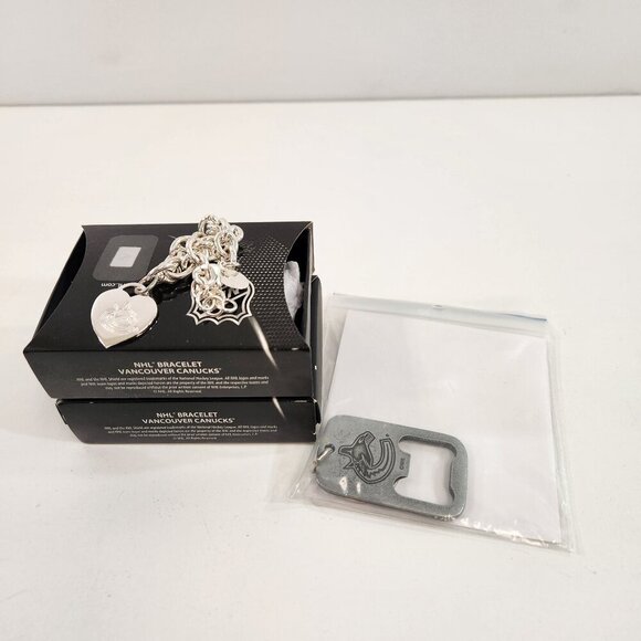 NHL Vancouver Canucks Heart Bracelets x 2 and Bottle Opener Bundle Avon - Picture 1 of 10
